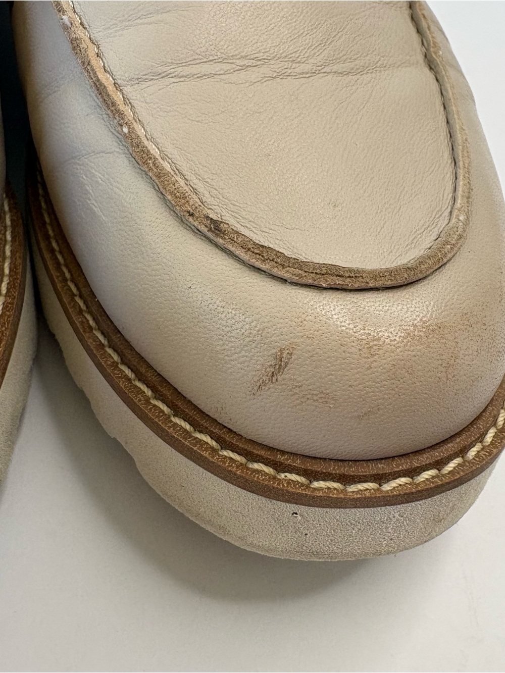 Oatmeal Franco Sarto Cedra Chunky Lug Sole Leather Loafers Preppy Collegiate 9 - Picture 5 of 6